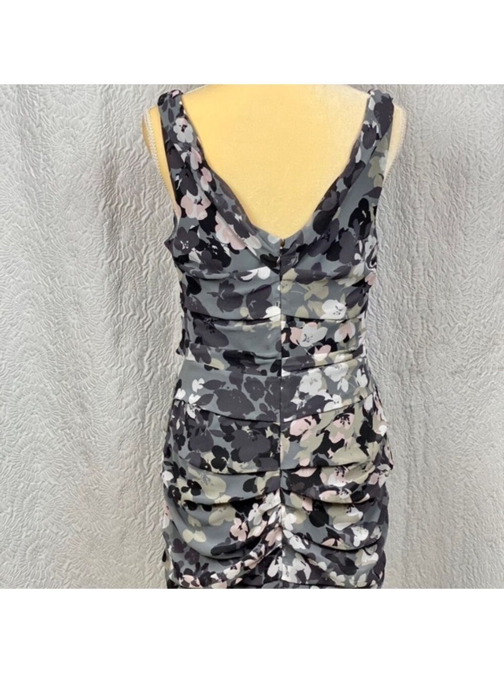 Express Sleeveless Floral Print Ruched Draped Mini Dress - Picture 3 of 9